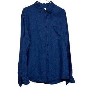 Uniqlo Denim Blue Casual Button Down L/S Shirt 100% Linen Size XL EUC #0335-DS